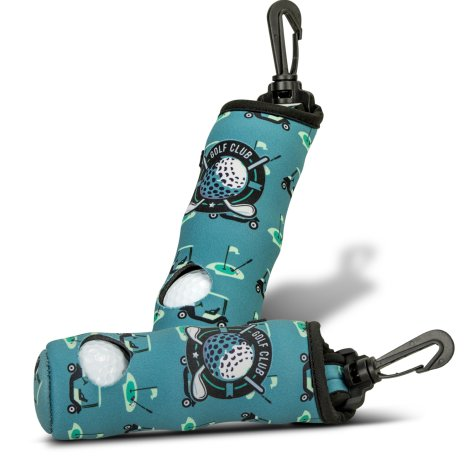A current clip-on golf ball and tee holder with full-colour golf-themed branding.