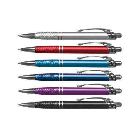 Aria metal pens arranged in six current colours.
