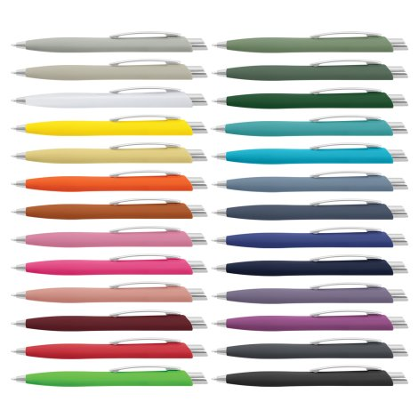 Javalin plastic pens arranged in a broad colour palette.