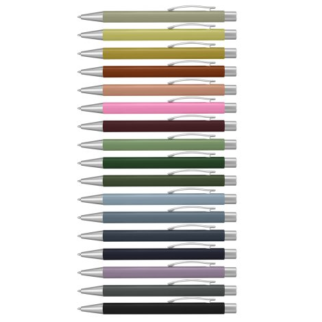 Lancer Fashion metal pens arranged in a broad colour range.