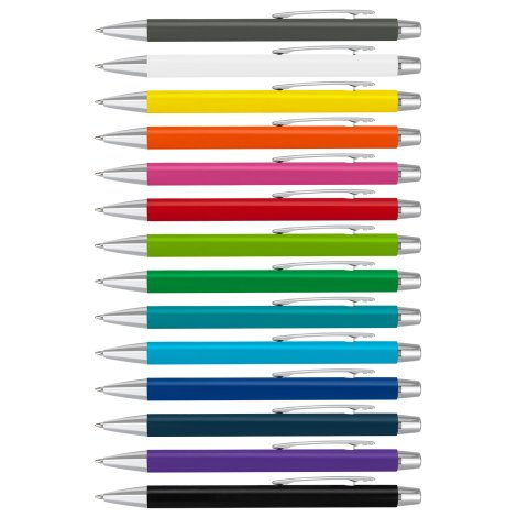 Laser Cut Logo metal pens showing cut-through barrel branding.
