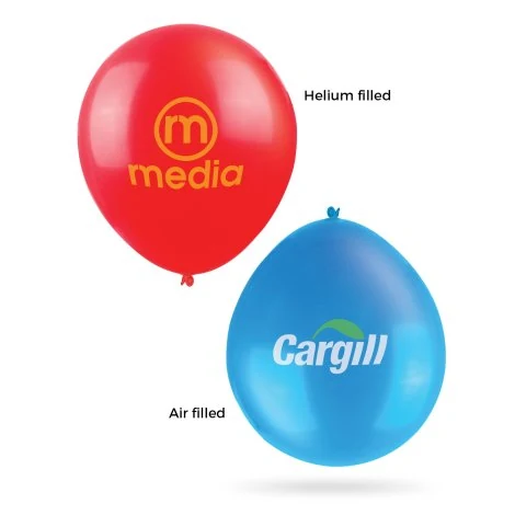 Red and blue current 30cm printed balloon examples.