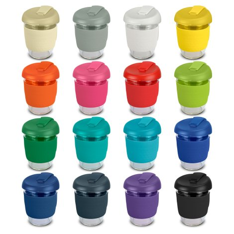 Unbranded Stellar reusable cups shown in a broad range of current colours.