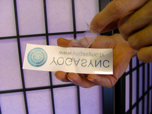 A temporary tattoo transfer prepared before application.